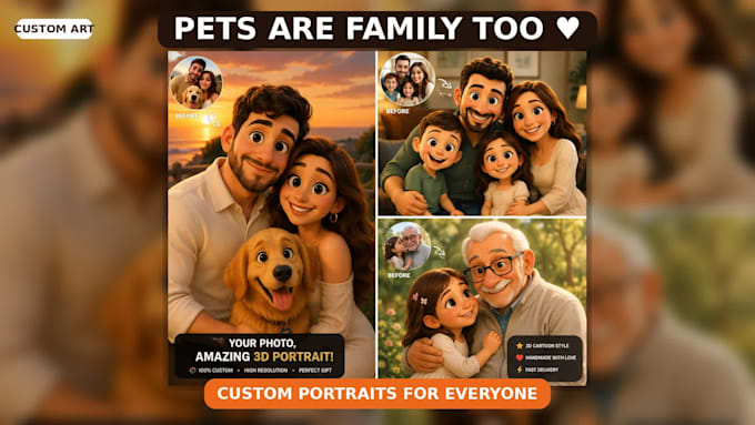create a custom 3d animated cartoon portrait from your photo