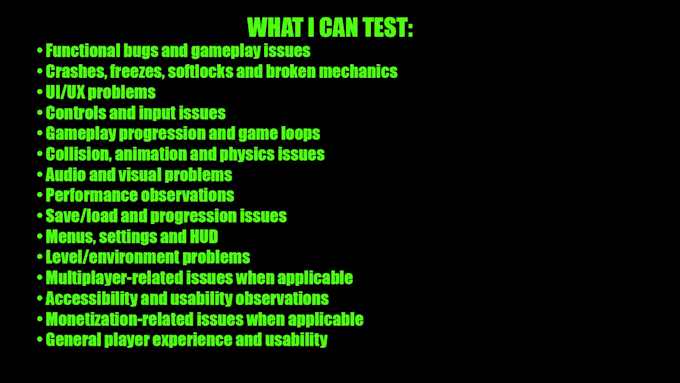 playtest your video game and provide a detailed bug report