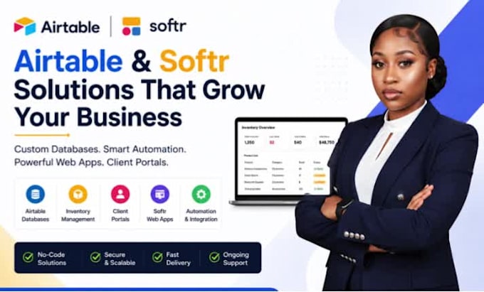build airtable inventory, softr client portal, database and  web app