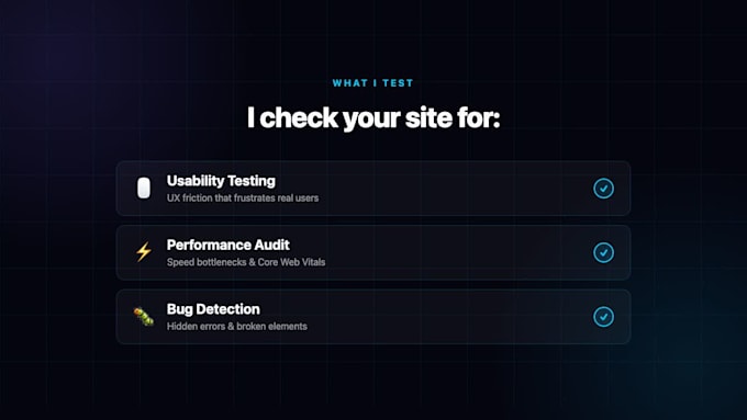 test your website for usability, UX issues and performance