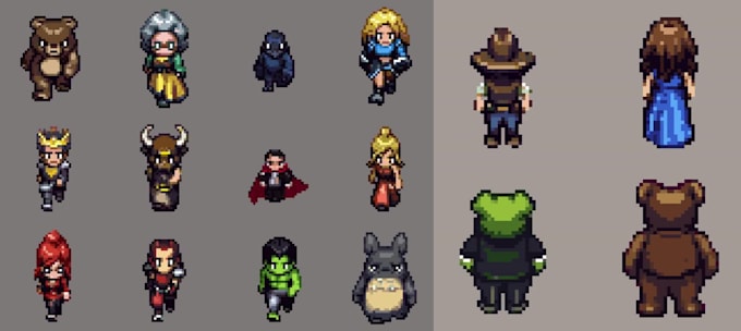 create custom 8 bit 16 bit pixel art character sprite sheet game asset animation