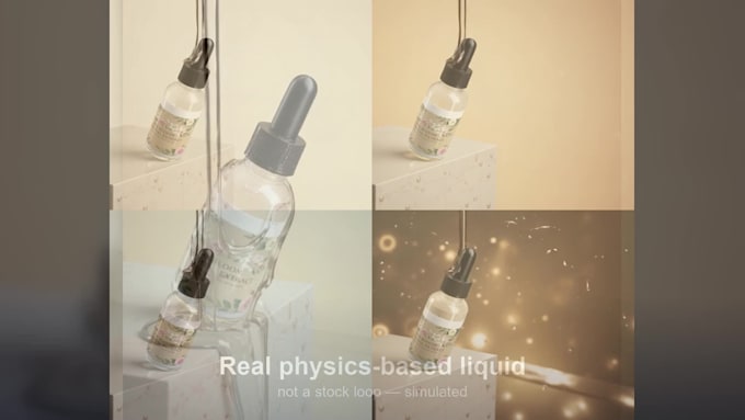 create 3d cosmetic product animation with real liquid simulation