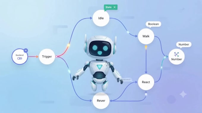 animate rive character mascot with state machine for app and web