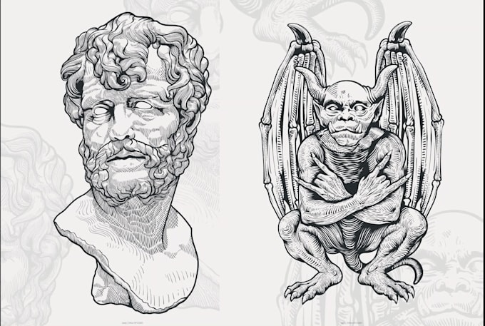 draw unique custom tattoo designs in engraving etching style