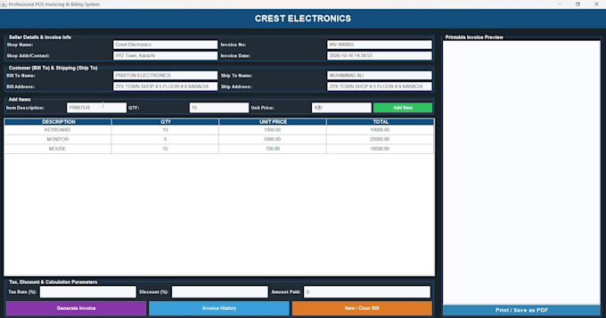develop invoice pos and billing system