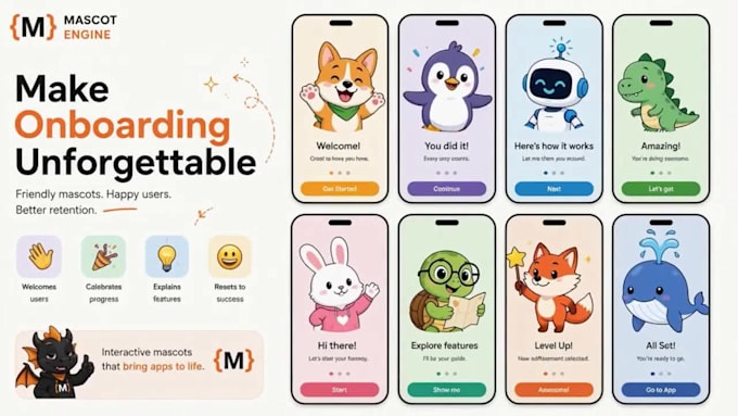 create a custom mascot rive, lottie animation for webs and apps