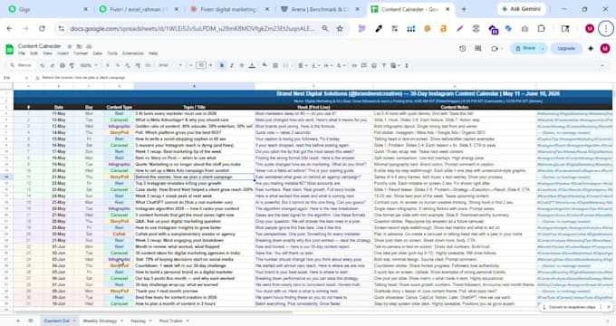 create instagram and facebook content calendar