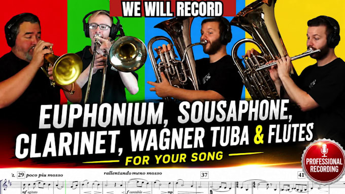 record euphonium, sousaphone, clarinet, wagner tuba, and flutes