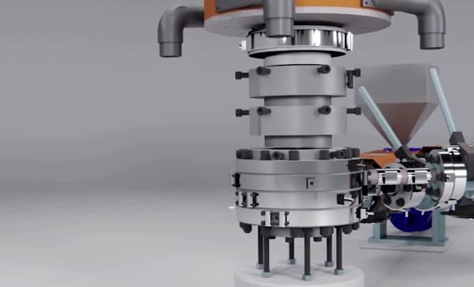 create 3d factory animation, manufacturing process and production line video