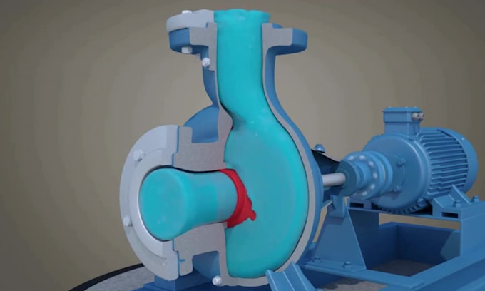 create 3d centrifugal pump animation, industrial pump mechanical explainer video