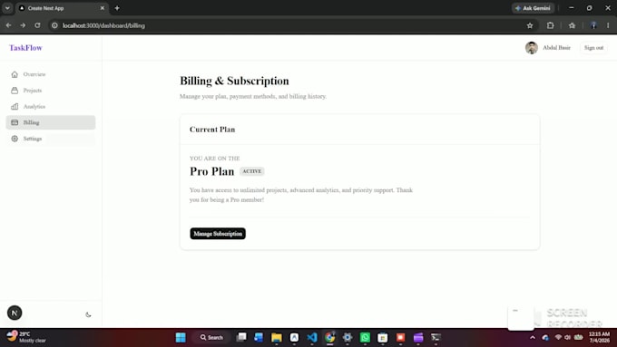 build a custom nextjs web app with database and authentication