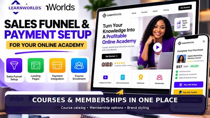build a complete learnworlds academy with courses and memberships