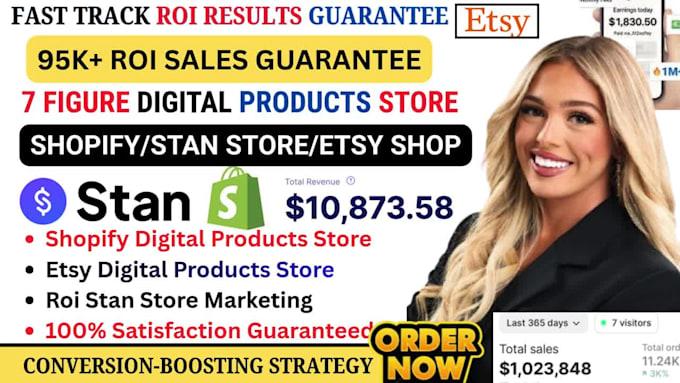 setup 7figure shopify digital product store, etsy shop, stan store digital store