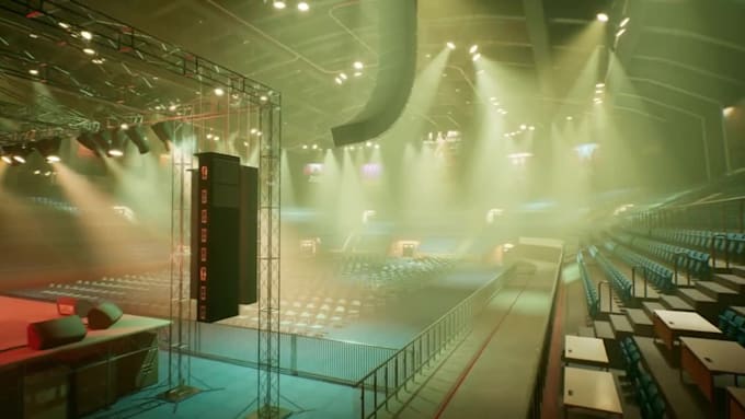 create a 3d stage lightning and stage design for your event, 3d exhibition setup