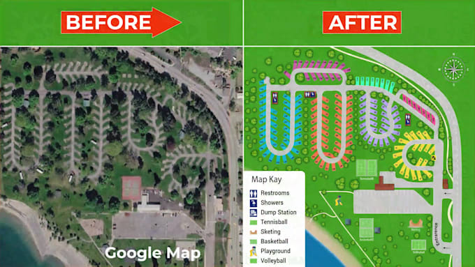 design a professional rv park and campground map for the website and print