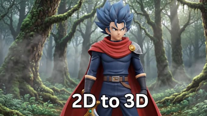 convert 2d character art into 3d model, stl file for 3d printing