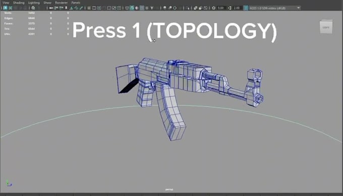 design a low poly 3d rifle with clean topology