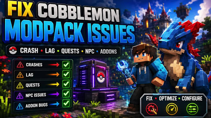 fix cobblemon modpack crash, lag, quests, npc and addon issues