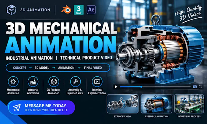 create 3d mechanical animation, industrial animation technical product video