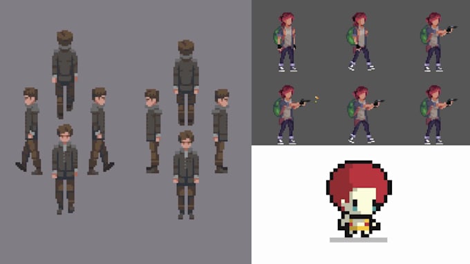 pixel character design pixel animation top down, isometric pixel art sprite