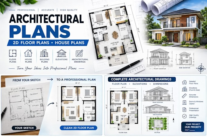 design architectural plans, house plans and 2d floor plans
