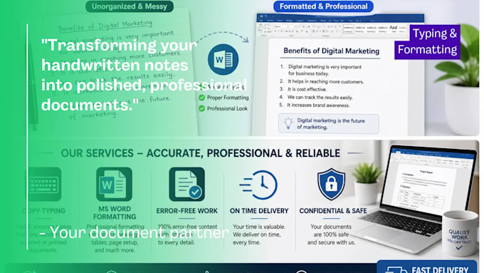 do fast copy typing and ms word formatting professionally