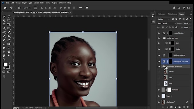 professionally retouch skin using frequency separation
