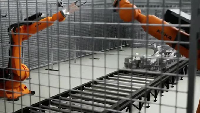 create 3d industrial robot and manufacturing cell animation