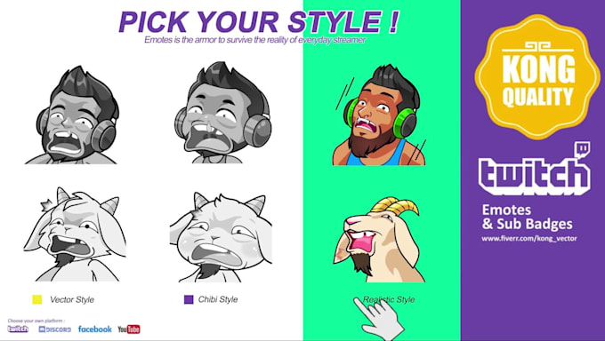 create custom twitch emotes in 24h delivery by kong vector fast cute