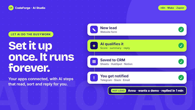 automate your business workflows with n8n, make or zapier and ai