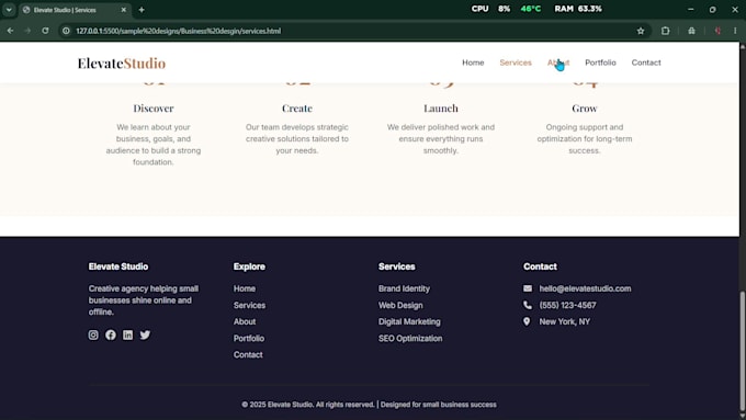 create a professional front end website