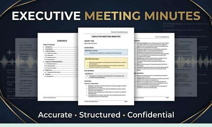 write professional meeting minutes, notes transcription, and action summaries