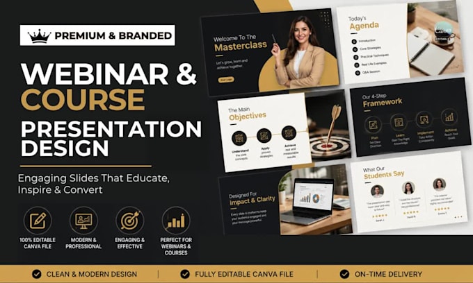 design modern webinar and course presentation slides in canva