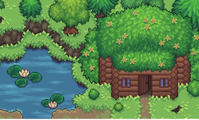 do top down pixel art tilleset, pixel environment and background, game asset