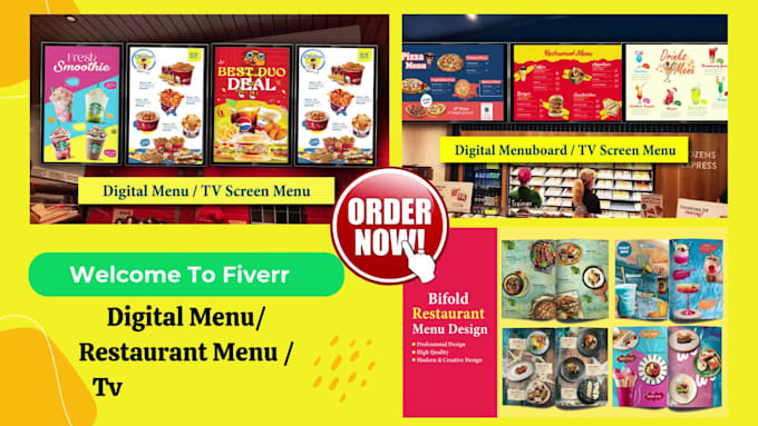 design a digital menu, TV screen menu, or restaurant menu