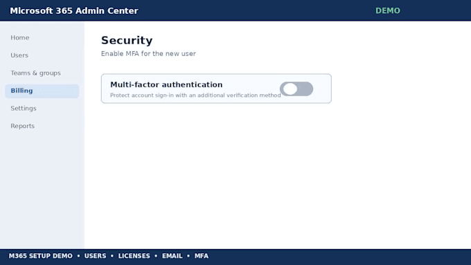 setup microsoft 365, business email, users and security