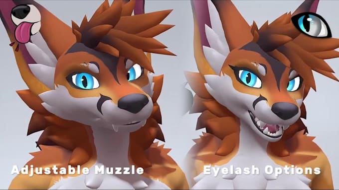 vrchat furry avatar custom 3d model facial feature unity PC quest compatible vrm