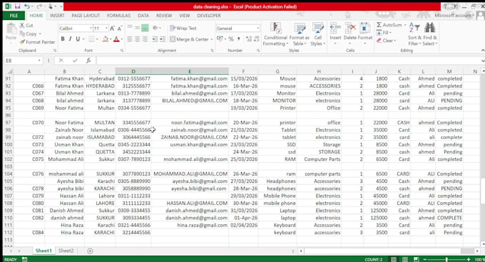 clean, format and organize messy excel or CSV data
