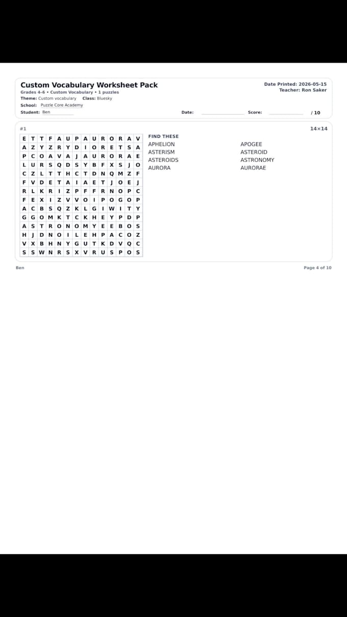 create custom classroom vocabulary worksheet packs