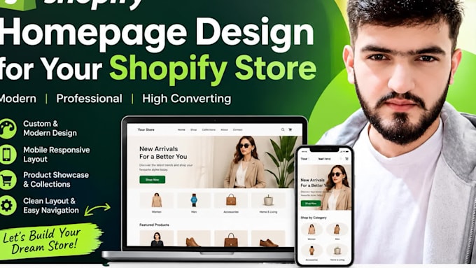 do shopify homepage design and shopify store design