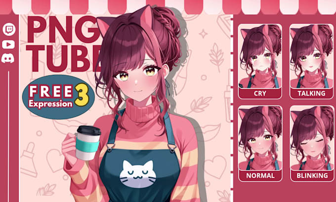 design png tuber and vtuber model for streams in vtuber anime style