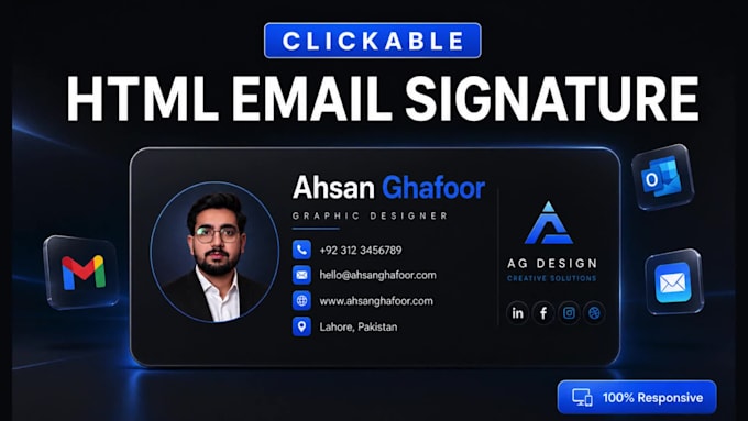 design clickable HTML email signature for gmail outlook apple mail