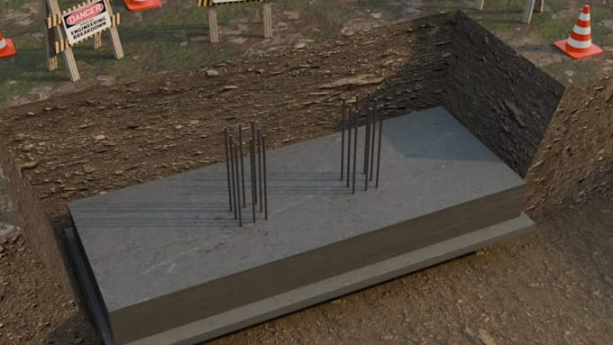 create 3d structural engineering animation for footing, column and reinforcement