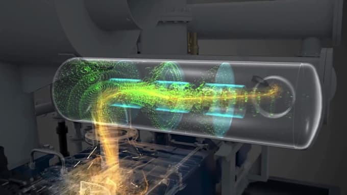 create 3d rotary screw compressor compression process animation