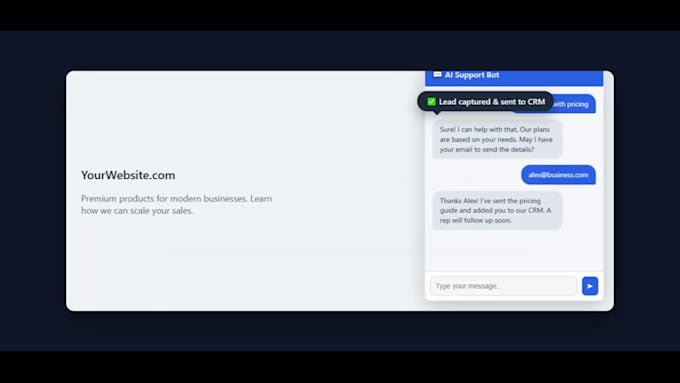 build a custom ai chatbot for website support, lead capture and CRM integration