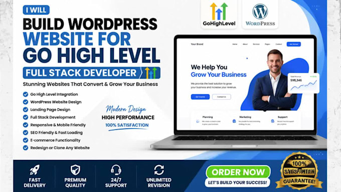build wordpress website for gohighlevel website builder, full stack developer