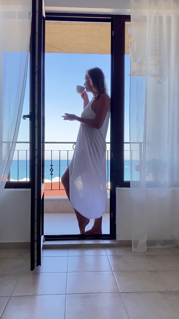 create aesthetic ugc coffee video with sea view lifestyle