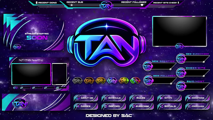 design animated twitch overlay screens and logo