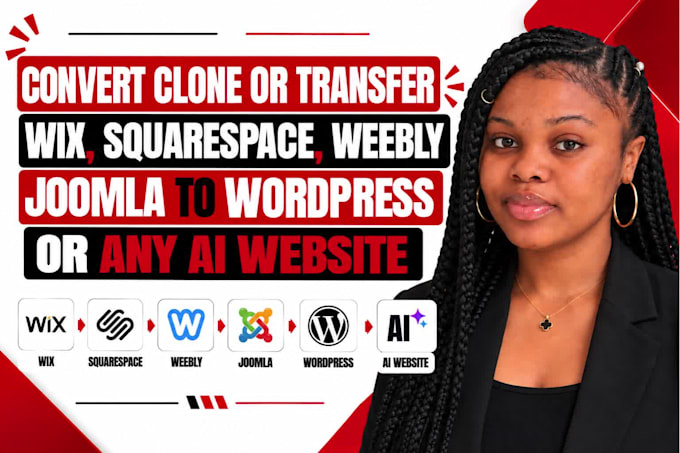 convert clone or transfer wix, squarespace, weebly, joomla to wordpress website