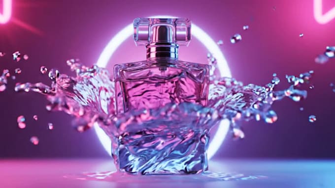 create 3d perfume bottle animation with colorful splash ad video